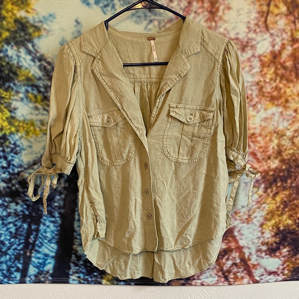 Free People Sage Green Button-Up Blouse
